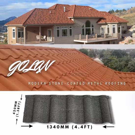 Lastra per copertura metallica rivestita in granuli di pietra personalizzabile ignifuga in acciaio galvalume (PPGL).